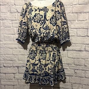 Boston Proper Blue and White Ruffled Tiered Sundress XXS